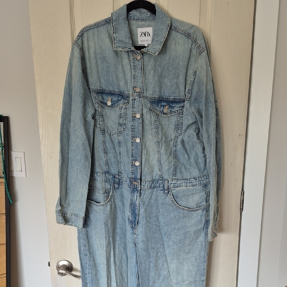 Zara Light Blue Denim Jumpsuit - Picture 1 of 5